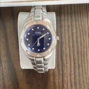 Fossil Silver Men's Watch with Navy Blue face